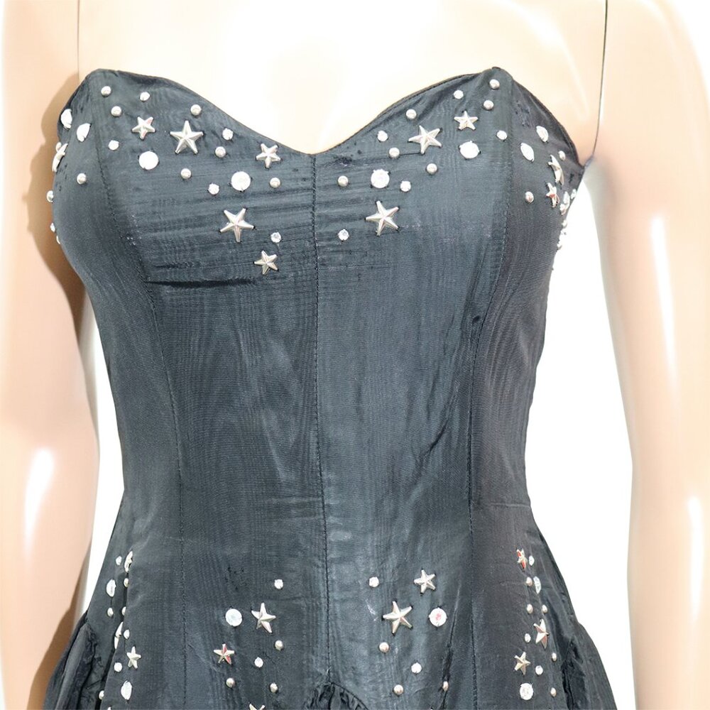 Romantic Sweetheart Studded Rhinestones Western Black Dress S - Picture 3 of 6